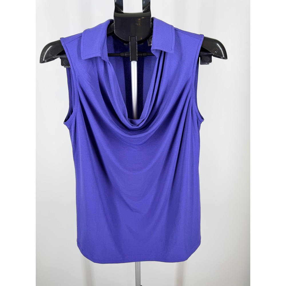 Susan‎ Graver Purple Cowl Neck Sleeveless Polo Top Stretch  Size Small